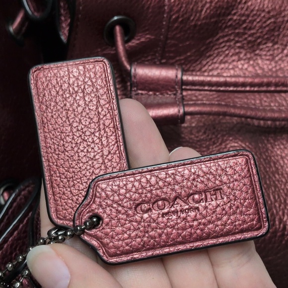 Coach SET Mickie Bag Red Metallic Pebble Leather & Signature Wristlet Wallet - Picture 3 of 17